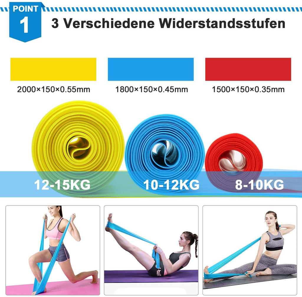 Fasce elastiche per fitness 3 pezzi Fasce di resistenza Nastri elastici per fitness Yoga Pilates Crossfit Stretching Attrezzatura per allenamento muscolare