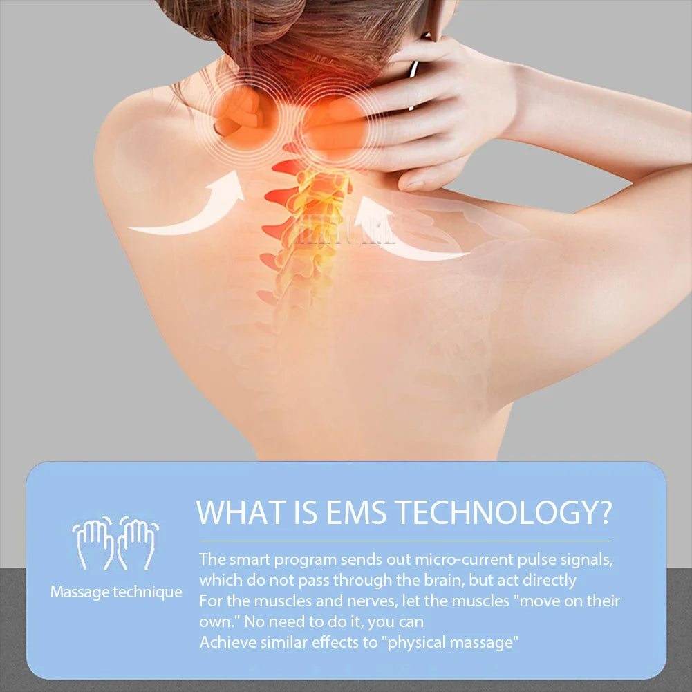 Massaggiatore Elettrico TENS per Schiena e Collo, 4 Modalità, Massaggiatore Cervicale Intelligente per Spalle, Strumento per la Cura della Salute