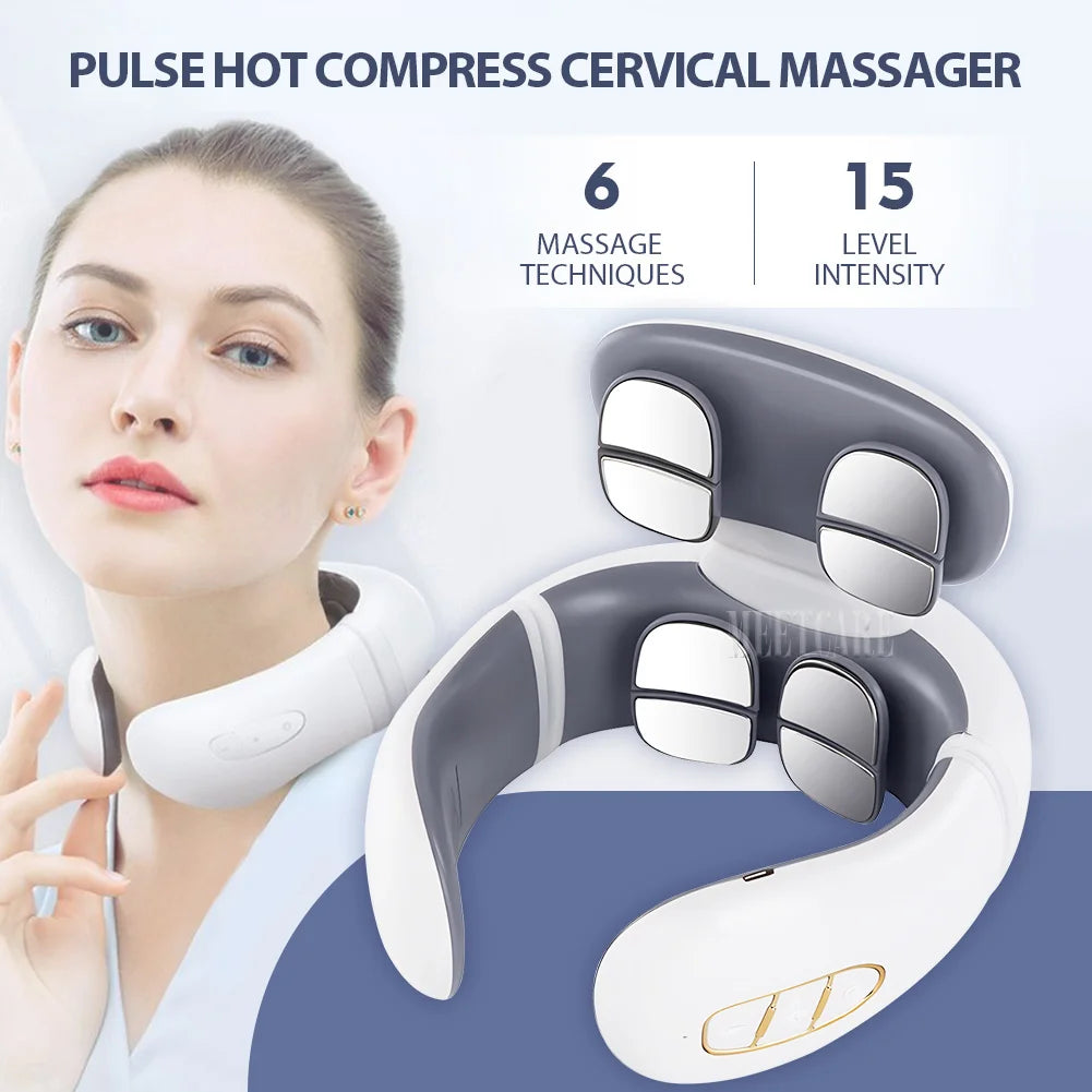 Massaggiatore Elettrico TENS per Schiena e Collo, 4 Modalità, Massaggiatore Cervicale Intelligente per Spalle, Strumento per la Cura della Salute