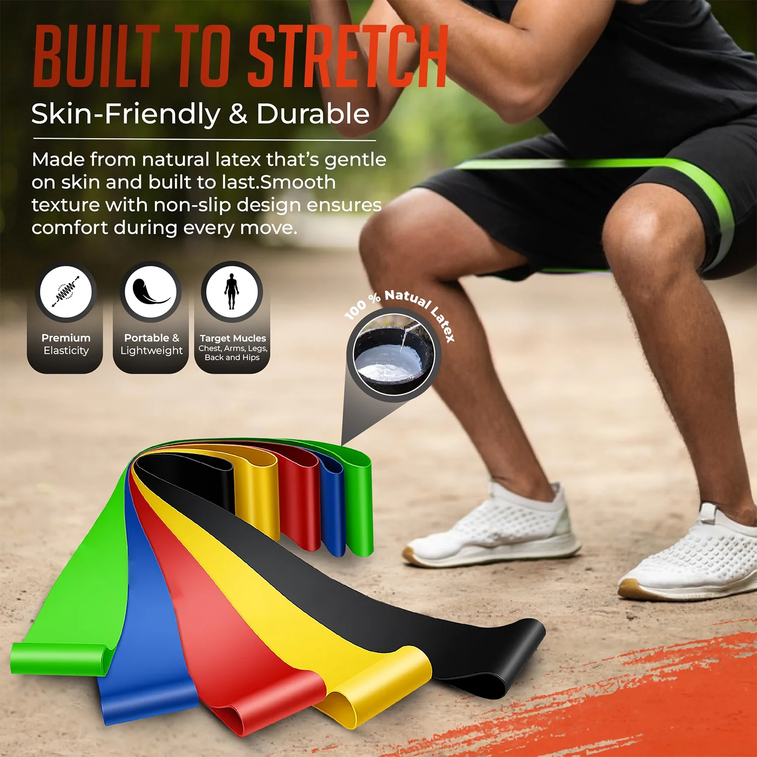 Set di 5 Fasce di Resistenza in TPE, Attrezzatura per Allenamento di Forza, Yoga, Pilates, Elastici Portatili per Palestra