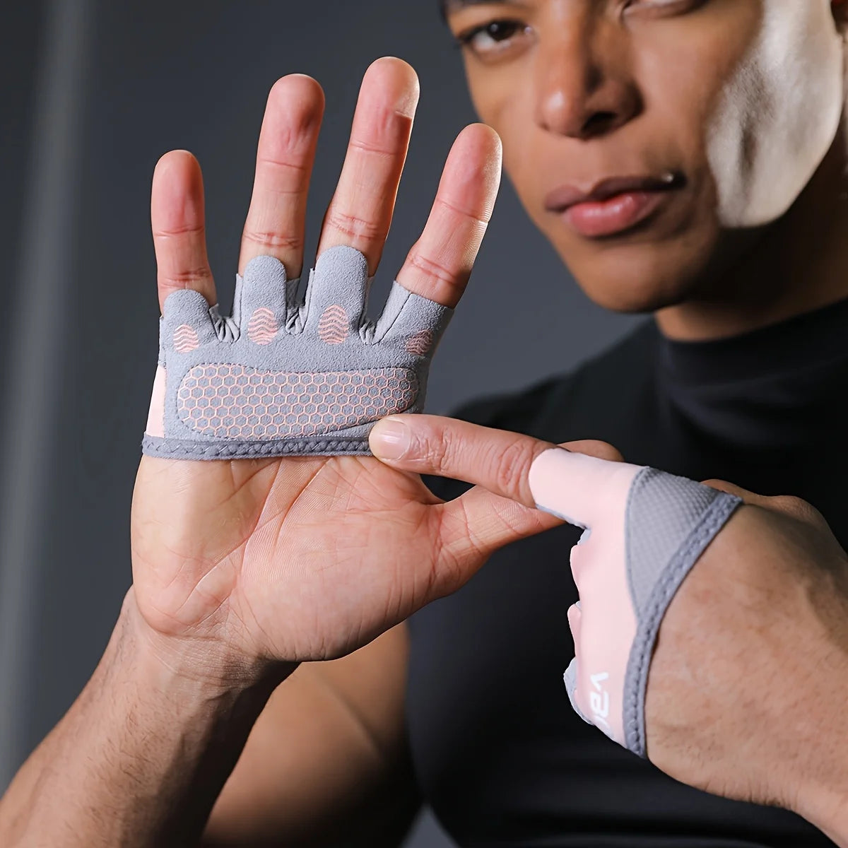 Coppia di guanti fitness leggeri unisex a quattro dita per sollevamento pesi e allenamento