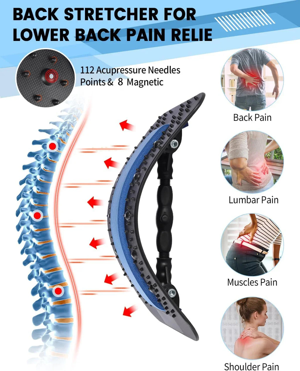 Stretcher per Massaggio Schiena e Rilassamento Muscolare, Tappetino per Stretching e Massaggio, Supporto Lombare, Sollievo dal Dolore