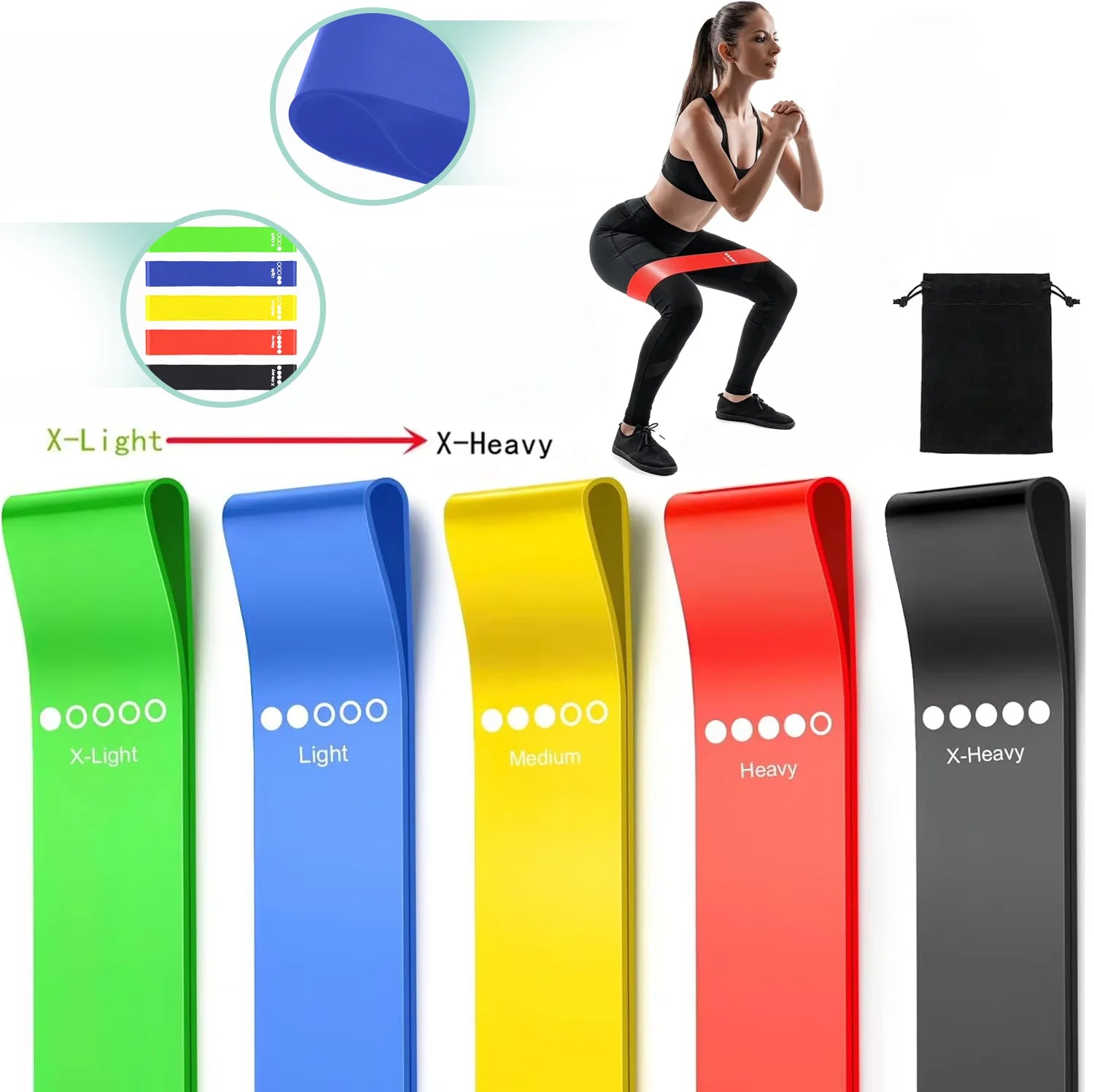 Set di 5 Fasce di Resistenza in TPE, Attrezzatura per Allenamento di Forza, Yoga, Pilates, Elastici Portatili per Palestra